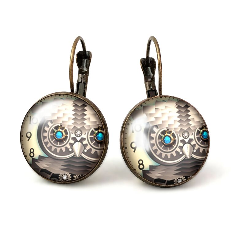 Brincos grandes coruja do steampunk