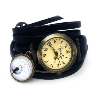 Bracelet montre en cuir pissenlit
