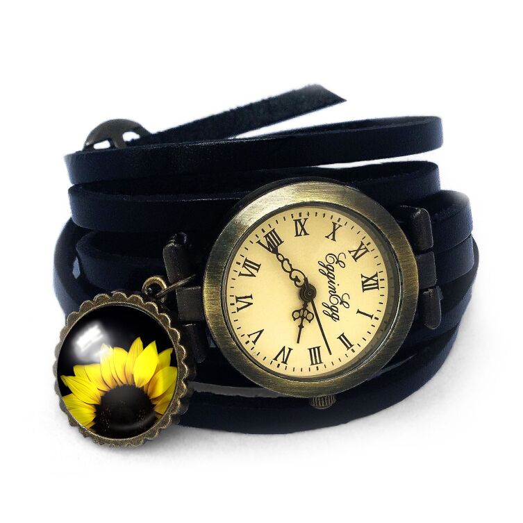 Bracelet montre en cuir tournesol