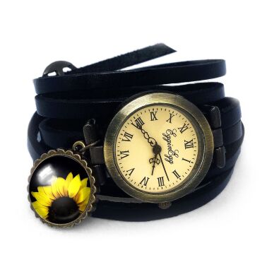 Bracelet montre en cuir tournesol