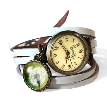 Bracelet montre en cuir pissenlit