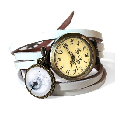 Bracelet montre en cuir pissenlit