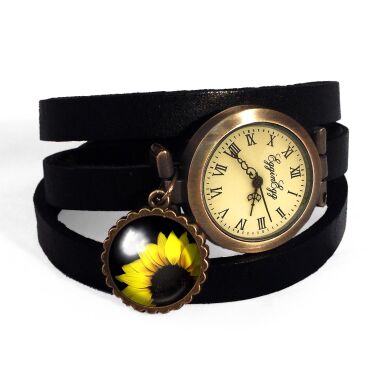 Bracelet montre en cuir tournesol