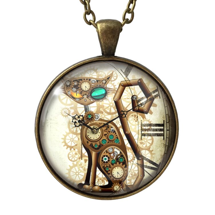 Grande medaglione gatto steampunk
