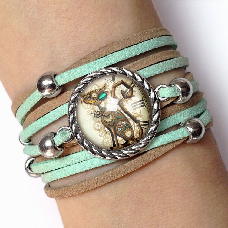Frauen armband Steampunk Katze