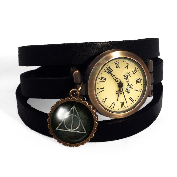 Bracelet montre en cuir reliques de la mort