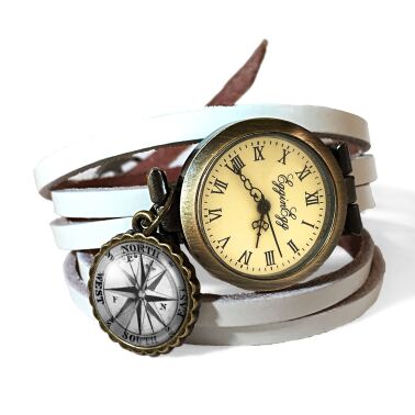 Bracelet montre en cuir boussole
