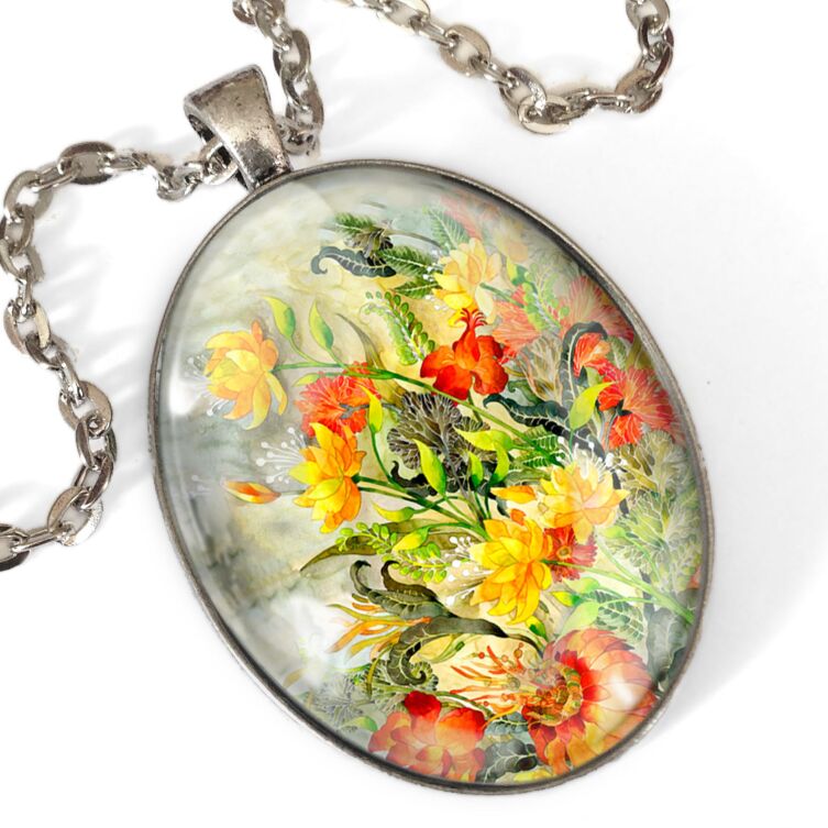 Summer flowers oval pendant