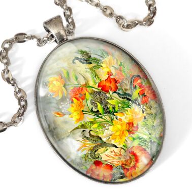 Pendentif ovale fleurs d'été