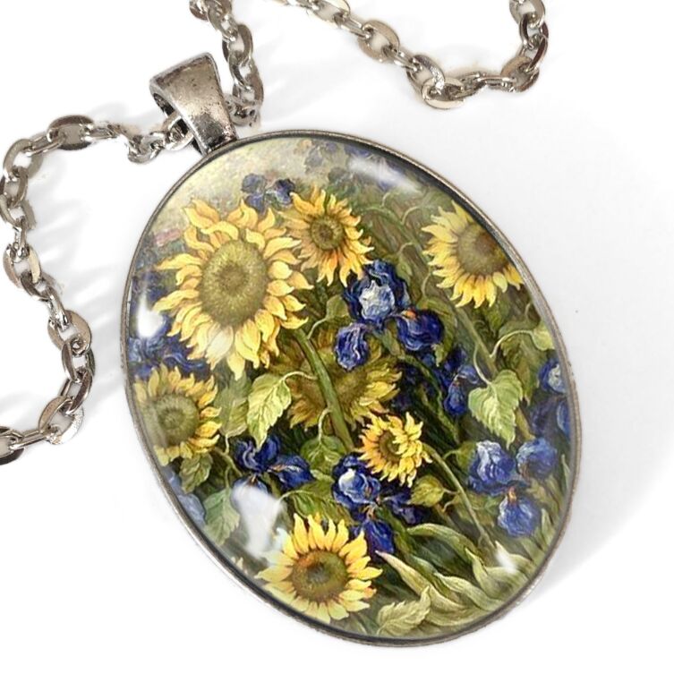 Van Gogh Sunflowers oval pendant
