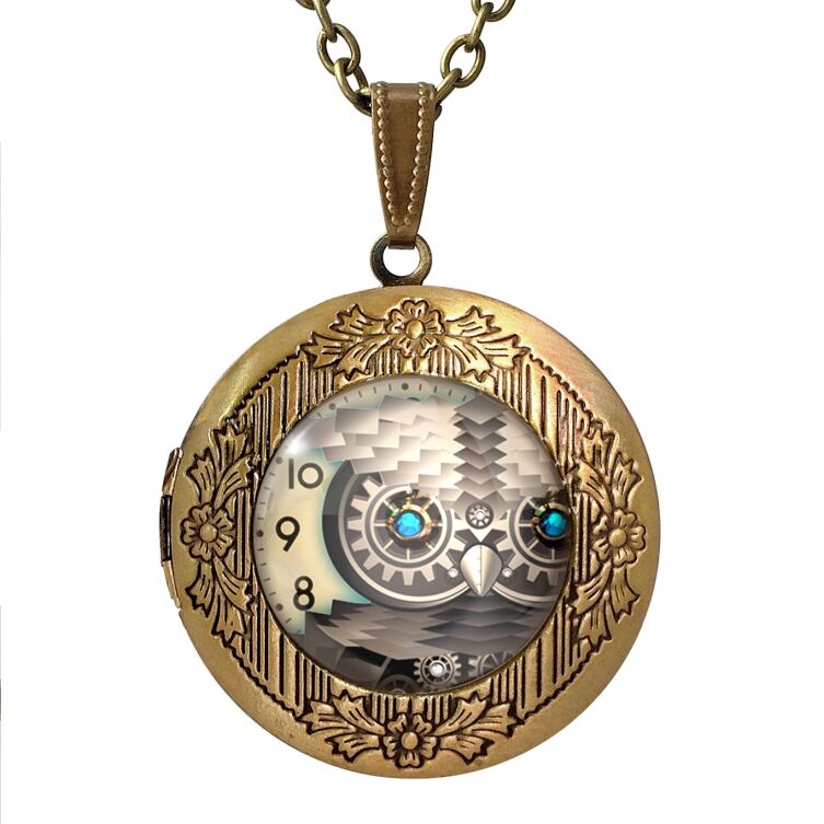 Medailon steampunk sova