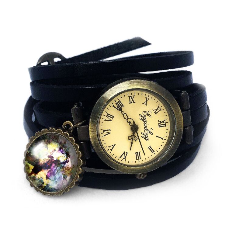 Bracelet montre en cuir fantaisie colorée