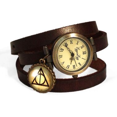 Bracelet montre en cuir reliques de la mort