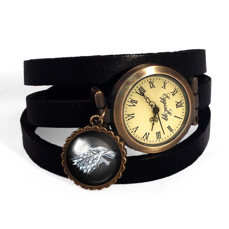 Leather watch bracelet dire wolf