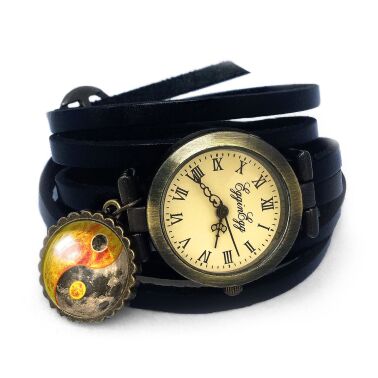 Bracelet montre en cuir Yin Yang