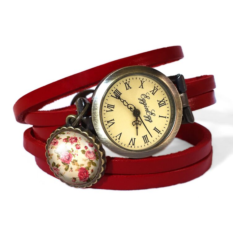 Bracelet montre en cuir roses rétro
